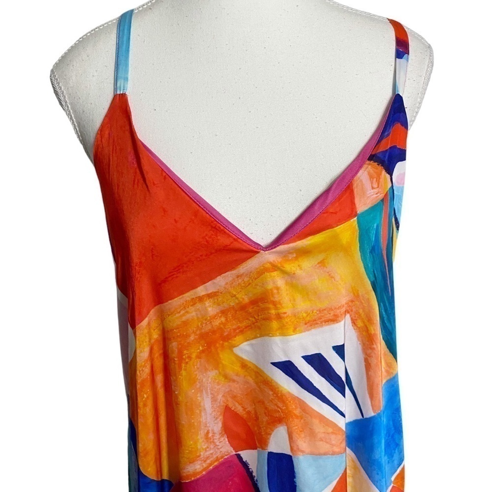 Nicole Miller Watercolor Mixed Print Satin Maxi Dress Pink Blue Plus Size 2X - Picture 3 of 16